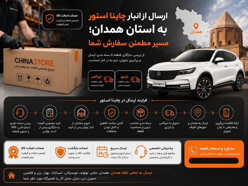 لوازم یدکی دیگنیتی در همدان 2 ارسال از انبار چاینا استور به استان همدان؛ مسیر مطمئن سفارش شما